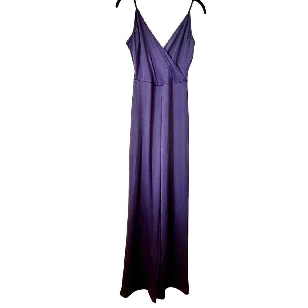 Soho Chic Sleeveless Wrap Wide Leg One Piece Purple Jumpsuit Small